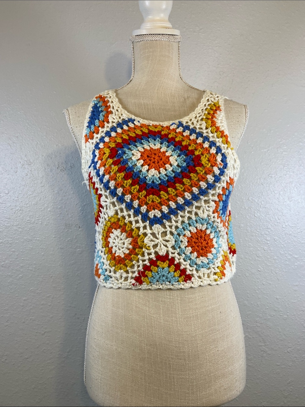 Altar'd State Boho Gypsy Hippie Festival Crochet Colorful Crop Top Size Medium